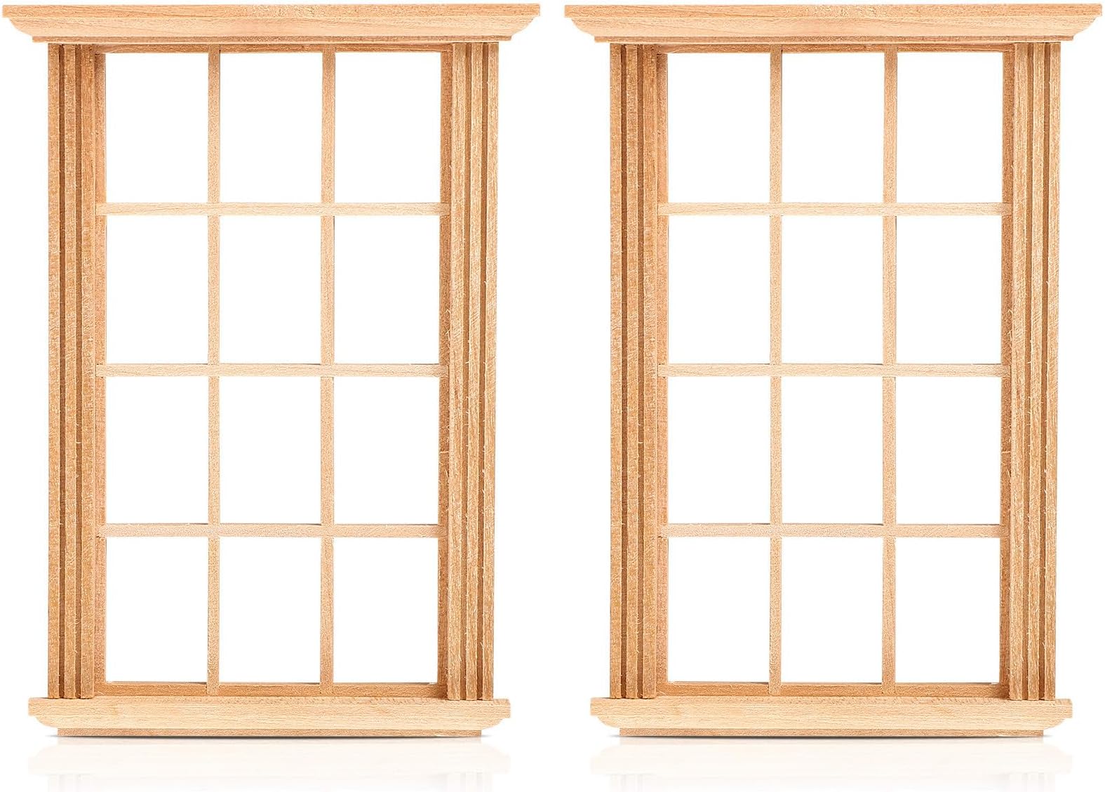 2pcs 1/12 Scale Wooden Window Frames, 12-Lattice Miniature Window Model for Dollhouse Decoration
