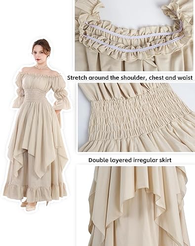 Miniatura 20 de NSPSTT Vestido victoriano, disfraz renacentista para mujer, vestido de bruja gótico, vestido de boda medieval