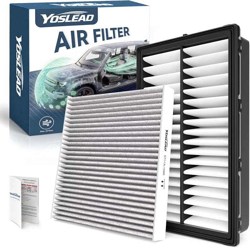 Kit de filtro de ar do motor e cabine Yoslead para Hyundai Tucson, Santa Fe, Sonata e Kia Sportage – 1 kit