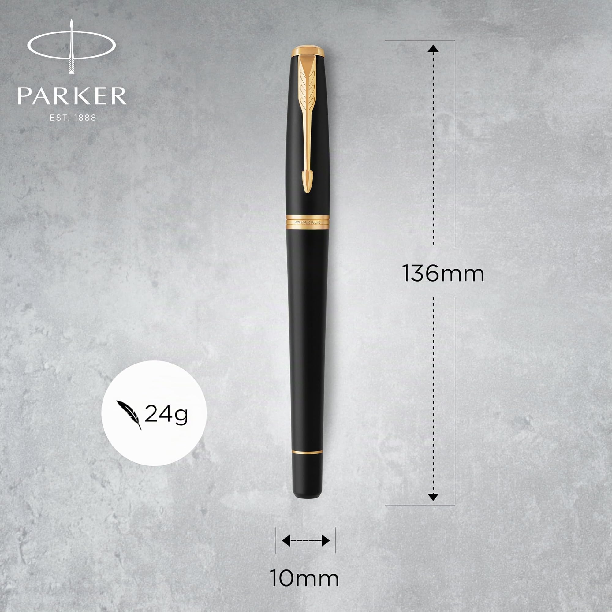 Parker Urban Pluma estilográfica | negro tenue de adorno dorado | plumín fino y recambio de tinta azul | en estuche de regalo