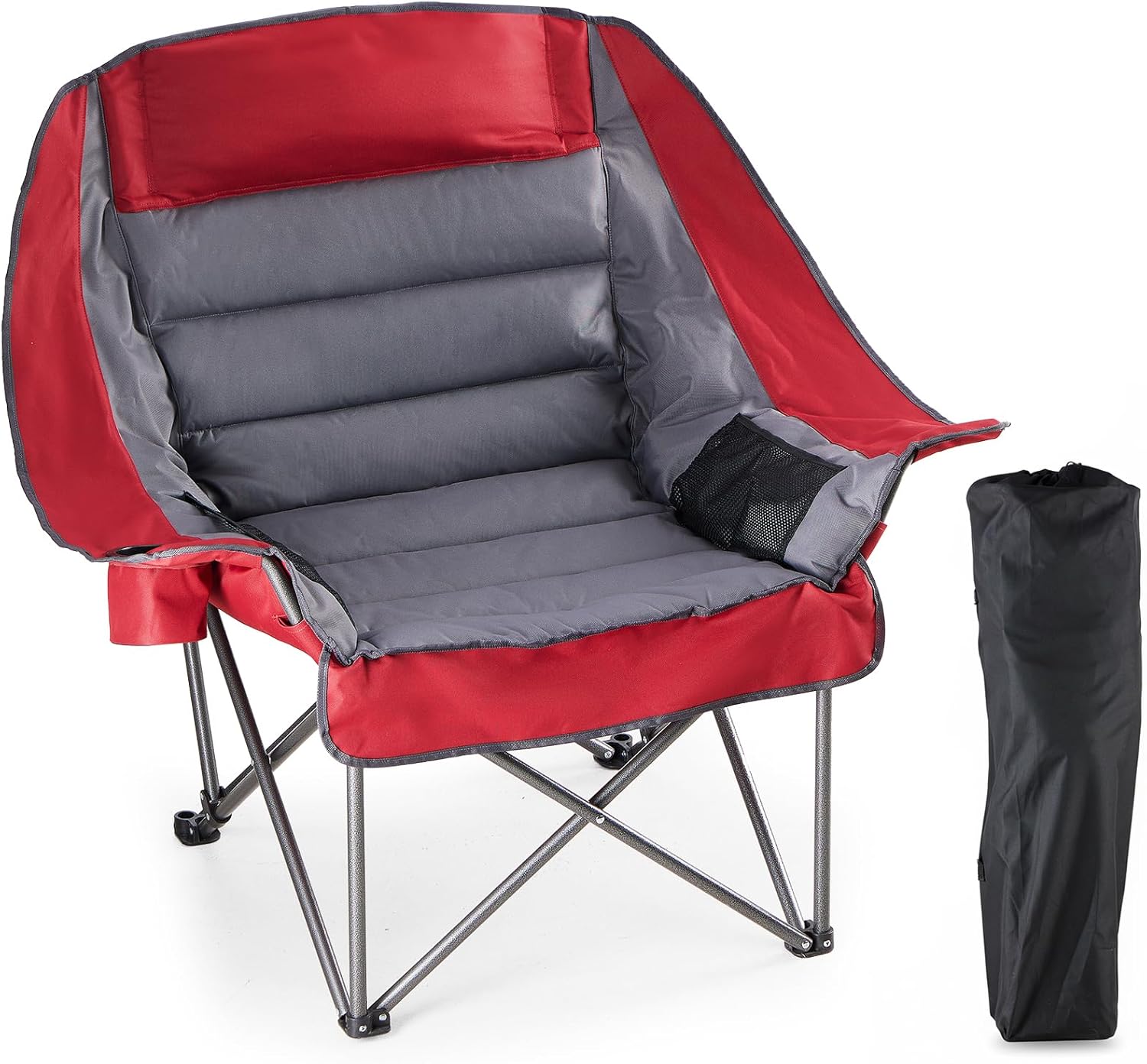 Simple Deluxe Outdoor Foldable Camping Chair, with Sturdy Material and 400lbs Capacity, Camp Folding Chair with Cup Holder & Carrying Bag, Suitable for Park, Beaches and Camping, Black