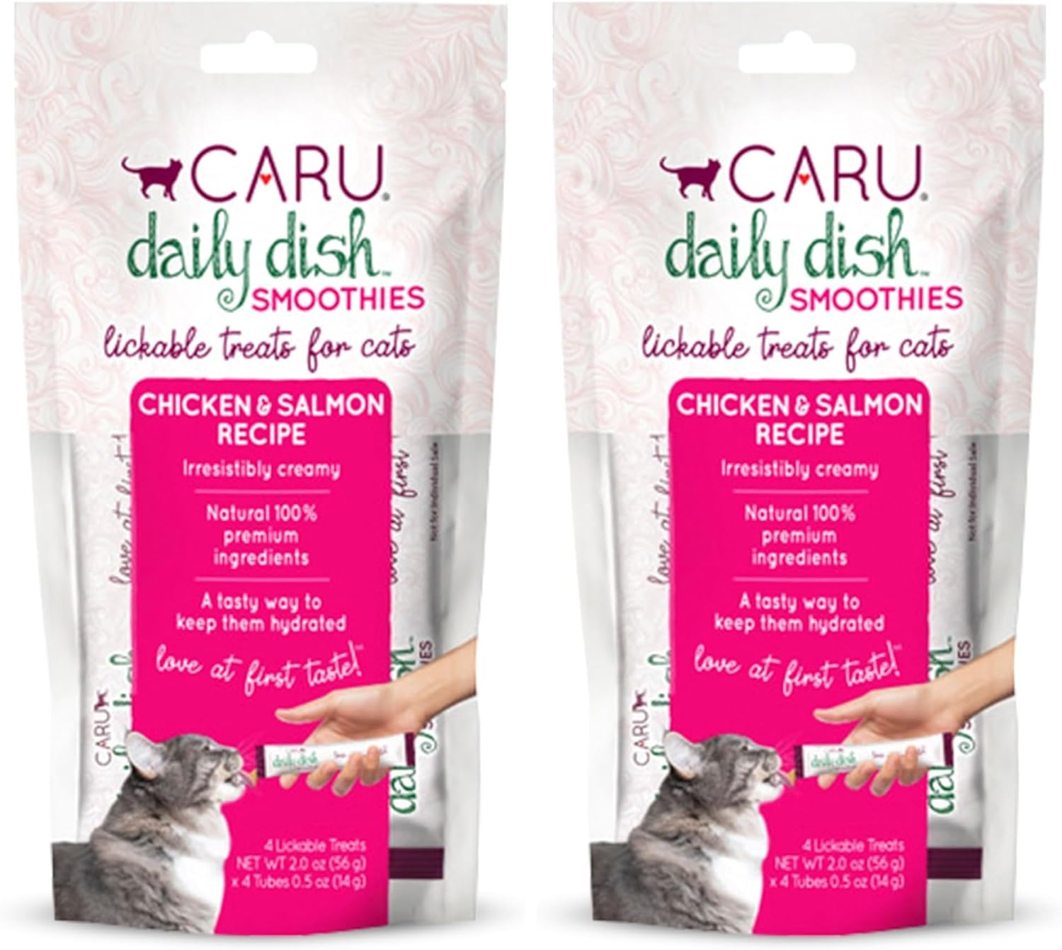 Caru - Daily Dish Smoothies - Lickable Chicken & Salmon Cat Treat - 4 Pouches per Pack - Pack of 12