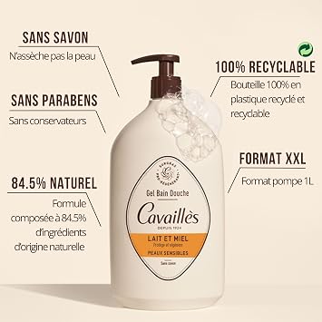 Rogé Cavaillès Bath and Shower Gel for Sensitive Skin Milk and Honey 1L
