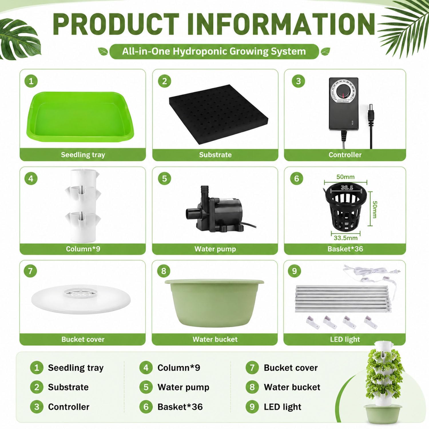 Sistemas de Cultivo hidropónico Vertical para Interiores y Exteriores 11layers | Kit de cultivo vertical con luces LED y sistemas de autorriego para disfrutar de plantas frescas durante todo el año.