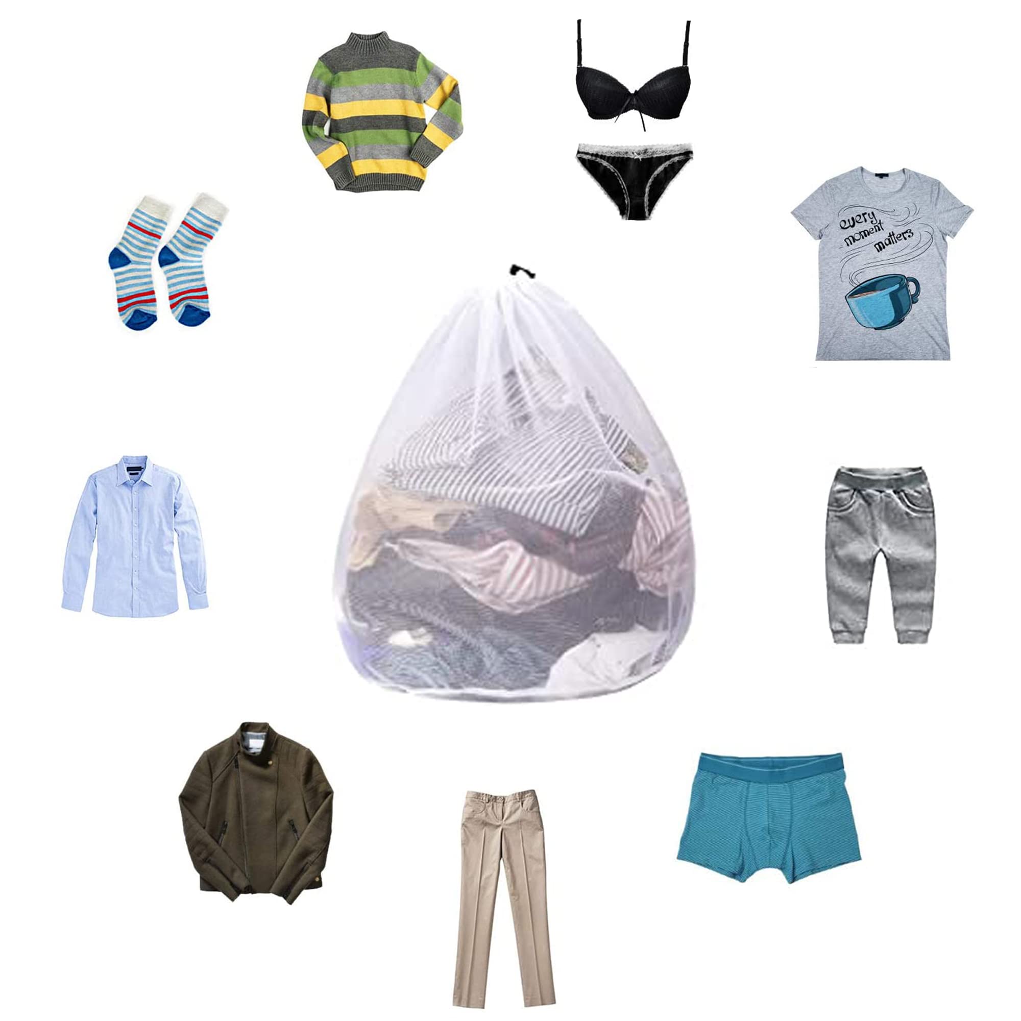 4 Sacchetti Rete Per Lavatrice - Proteggi Biancheria Intima, Calzini E Capi Delicati (4 Taglie, Bianco)