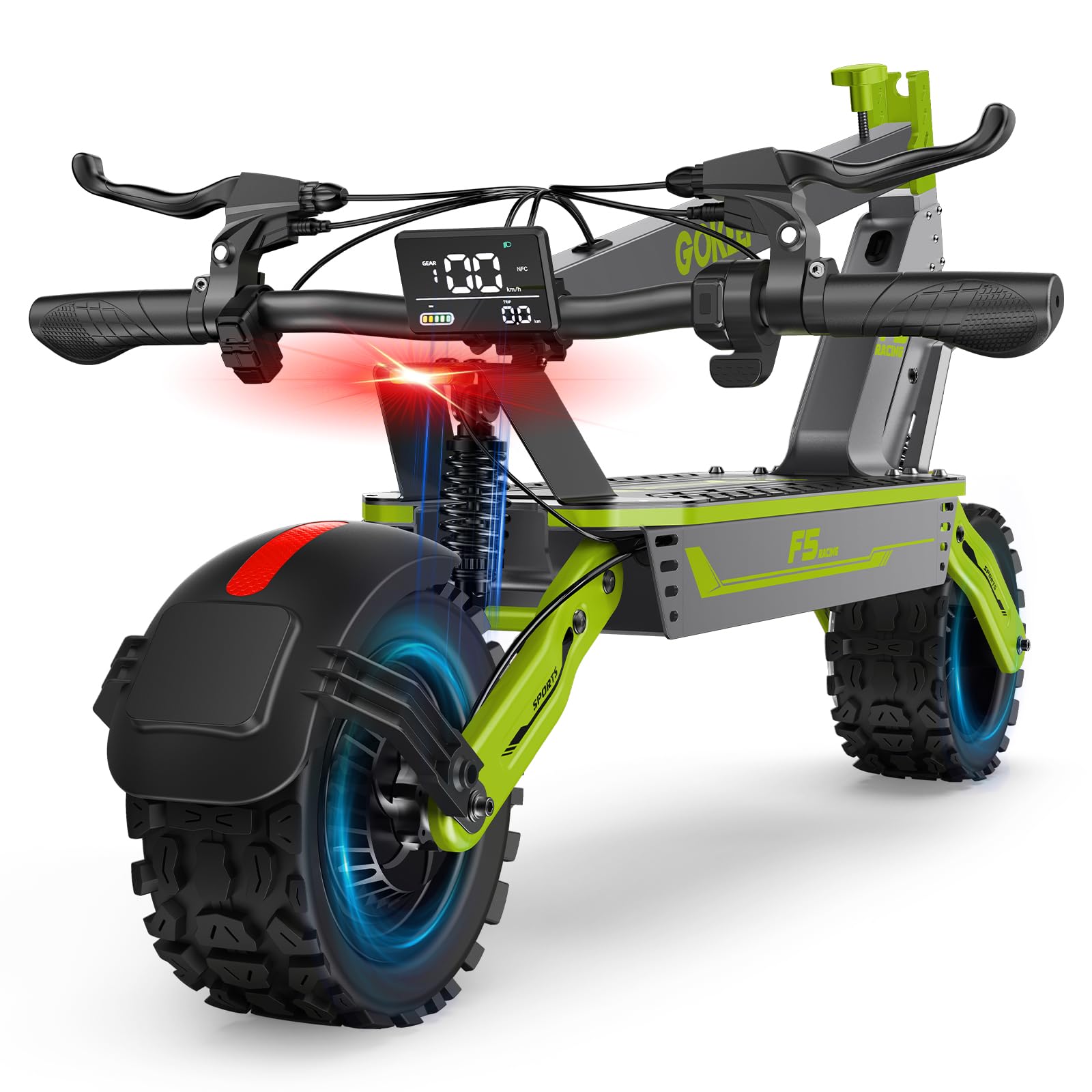 11" Monopattino elettrico per adulti, con batteria da 52V 20Ah, autonomia di 70 km, sblocco intelligente NFC e doppio freno a disco, fuoristrada pneumatico antiscivolo, F5