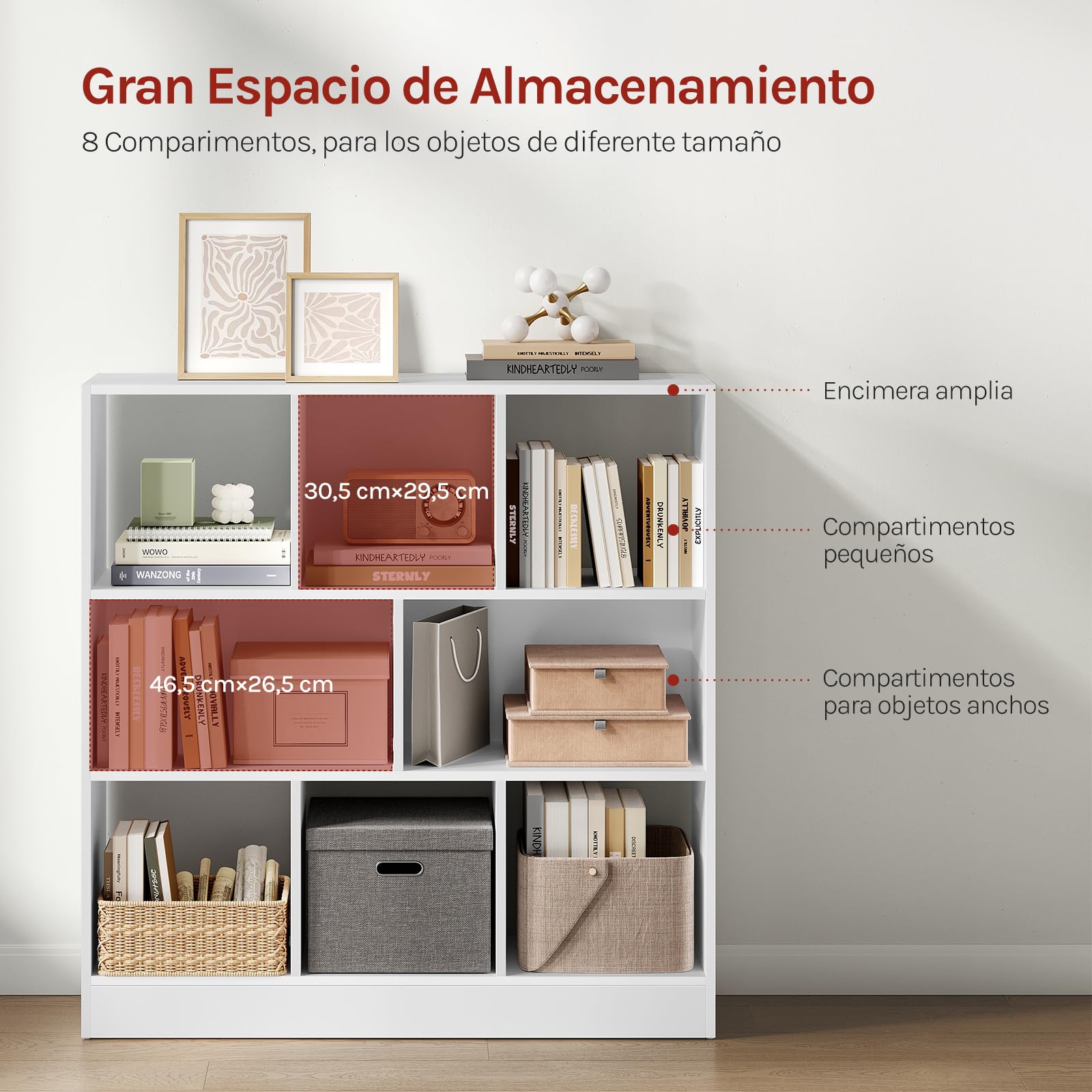 WOLTU Estantería para Libros de Estilo Nórdico Librería de Exposición Moderna Estante de Pared Decorativo para Sala de Estar, Oficina Gabinete para Archivos Libro CDs Plantas Blanco SK021ws