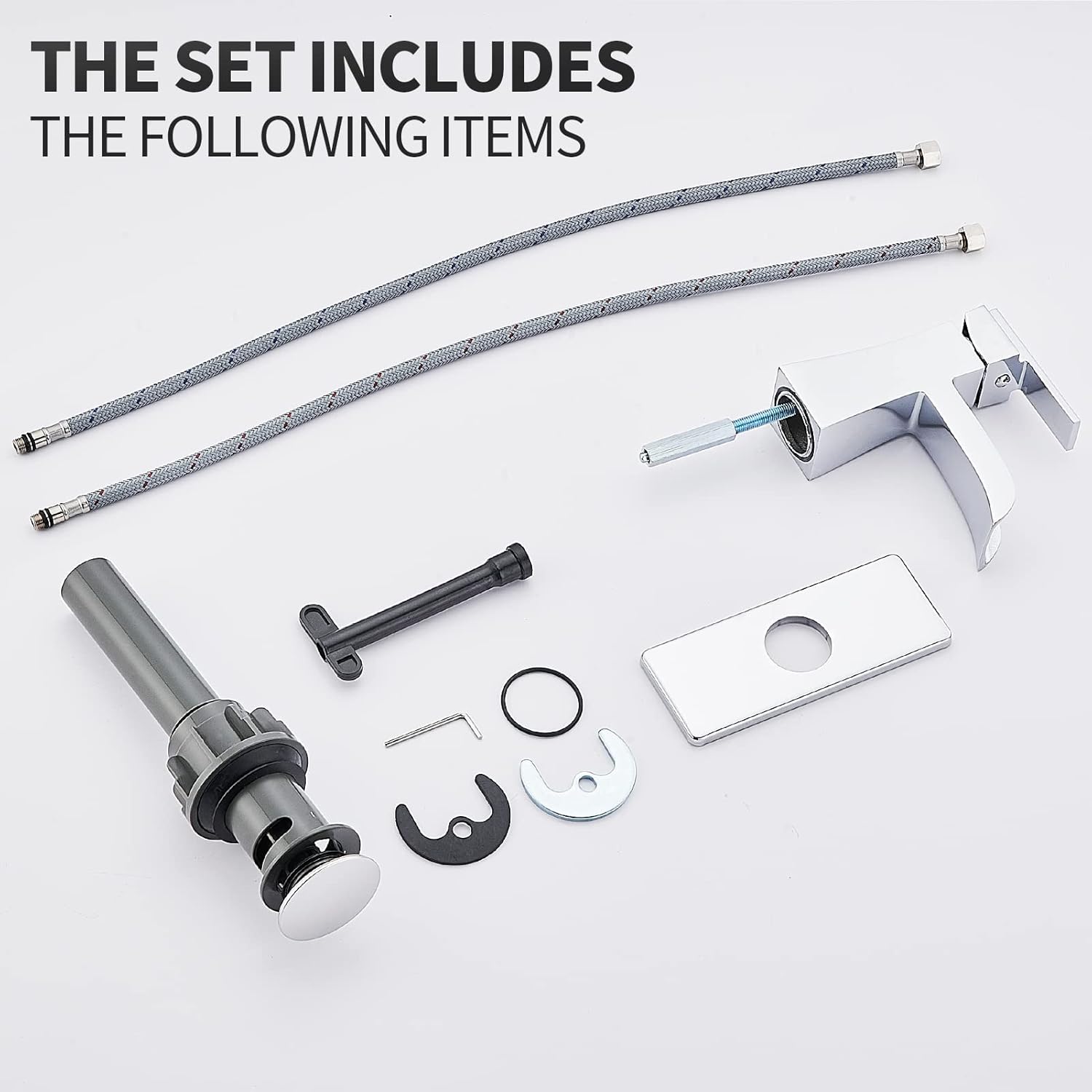 Chrome Waterfall Bathroom Faucet, Sanliv Single Handle Bathroom Sink Faucet for 1 or 3-Hole Sinks (4 Inch Centerset) Modern Farmhouse Vanity Faucet with Pop Up Drain, Polished Chrome