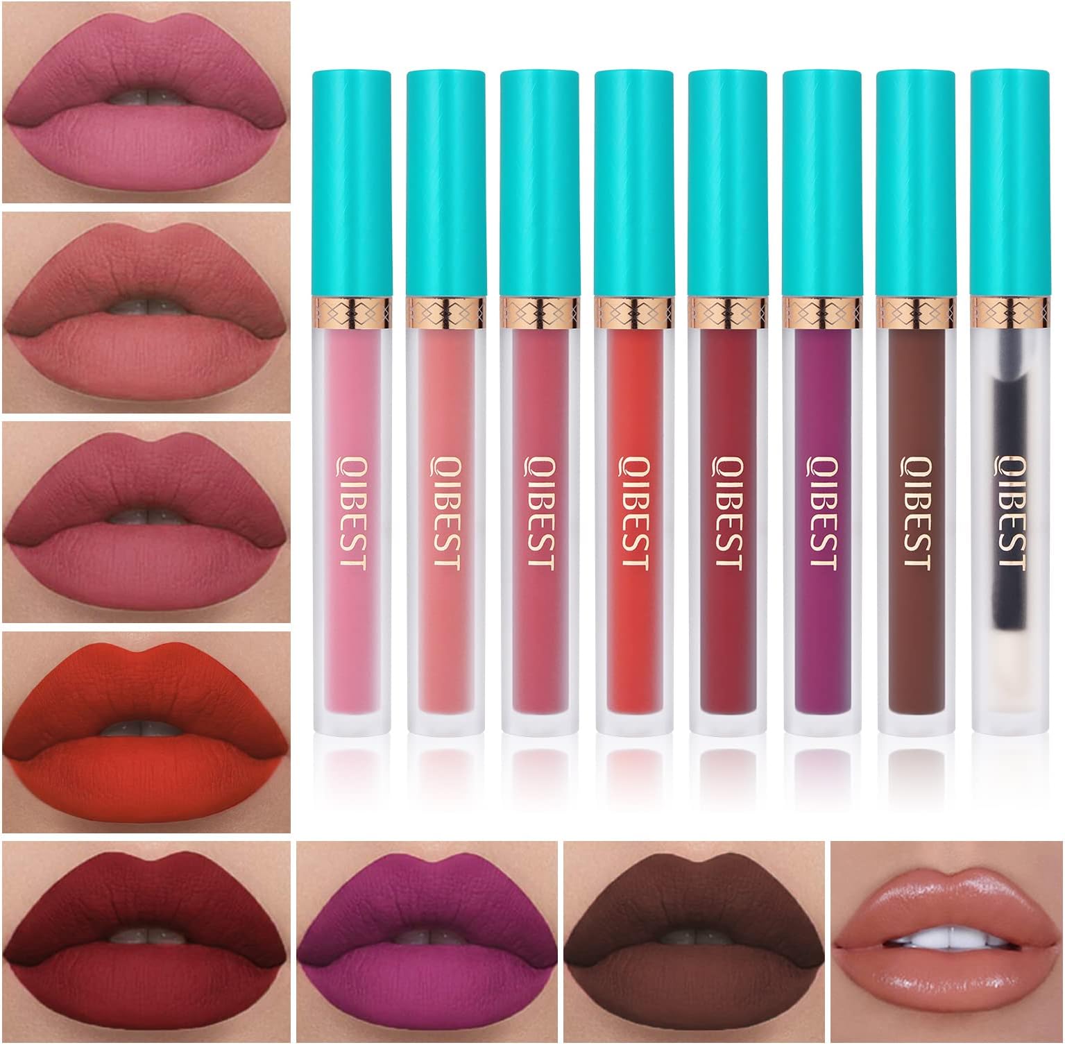 7 Matte Liquid Lipstick with 1 Lip Plumber Gloss Makeup Set Long Lasting High Pigmented Velvety Waterproof Nude Lipgloss Kit Make Up Gift Sets for Women Girls