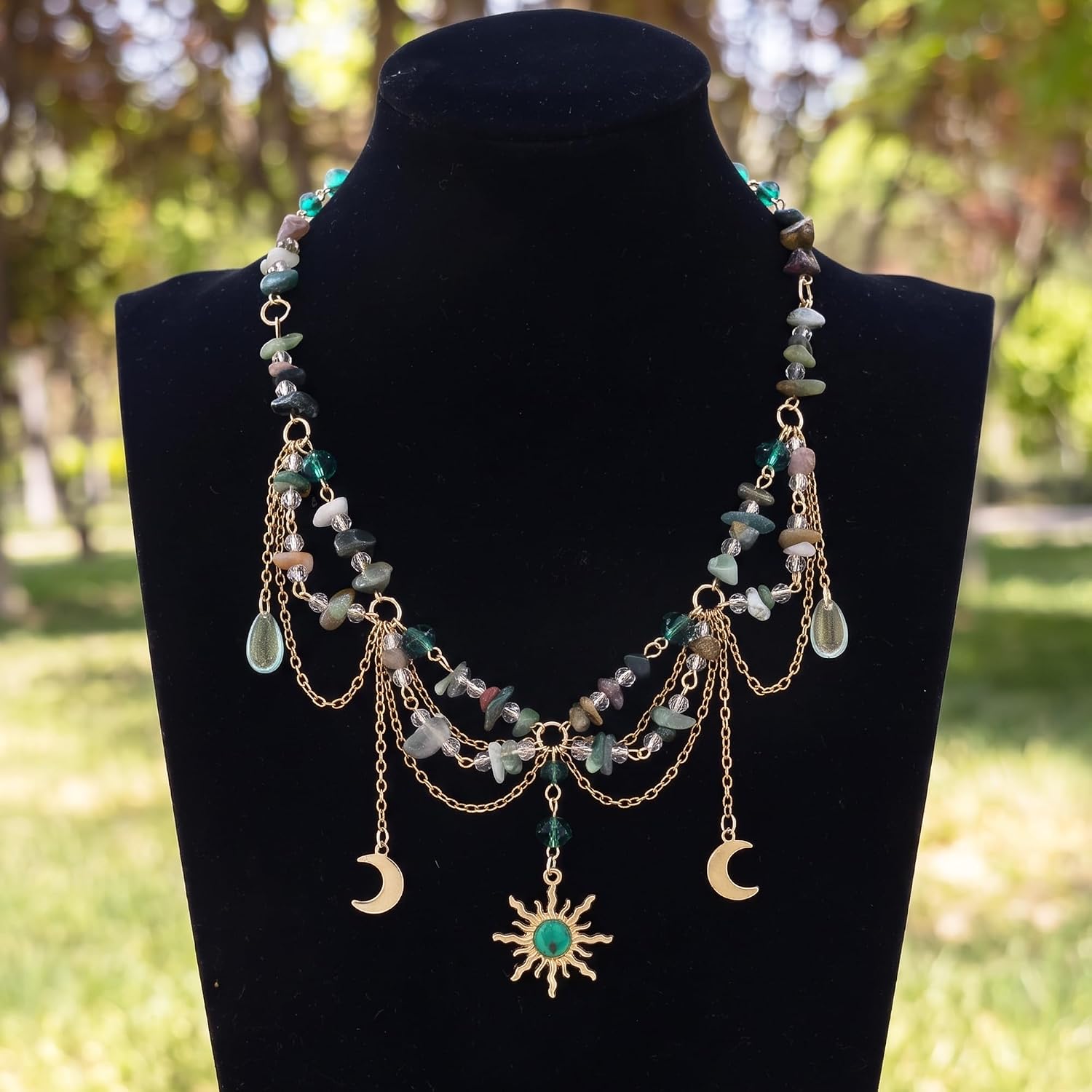 MOSTORY Crystal Renaissance Fairy Choker - Layered Renfaire Necklace with Sun Moon Pendant for Women Cosplay image 4