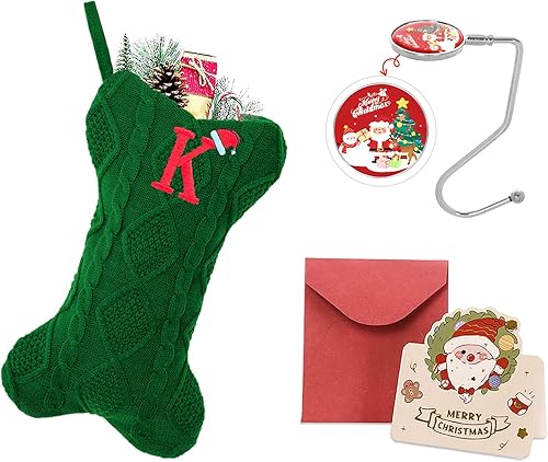 Miniatura 140 de Ulico Medias de Navidad con iniciales, calcetines de Navidad de punto con monograma bordado grande de 18 pulgadas, calcetín de Navidad para niños