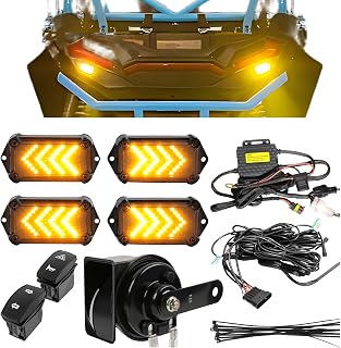 DREAMIZER UTV Turn Signal Kit with Horn,Pre-Wired, Plug and Play ATV SXS Blinker with Rocker Switch, Hazard Light, Universal Street Legal Turn Signals Compatible with Polaris Can-Am and more