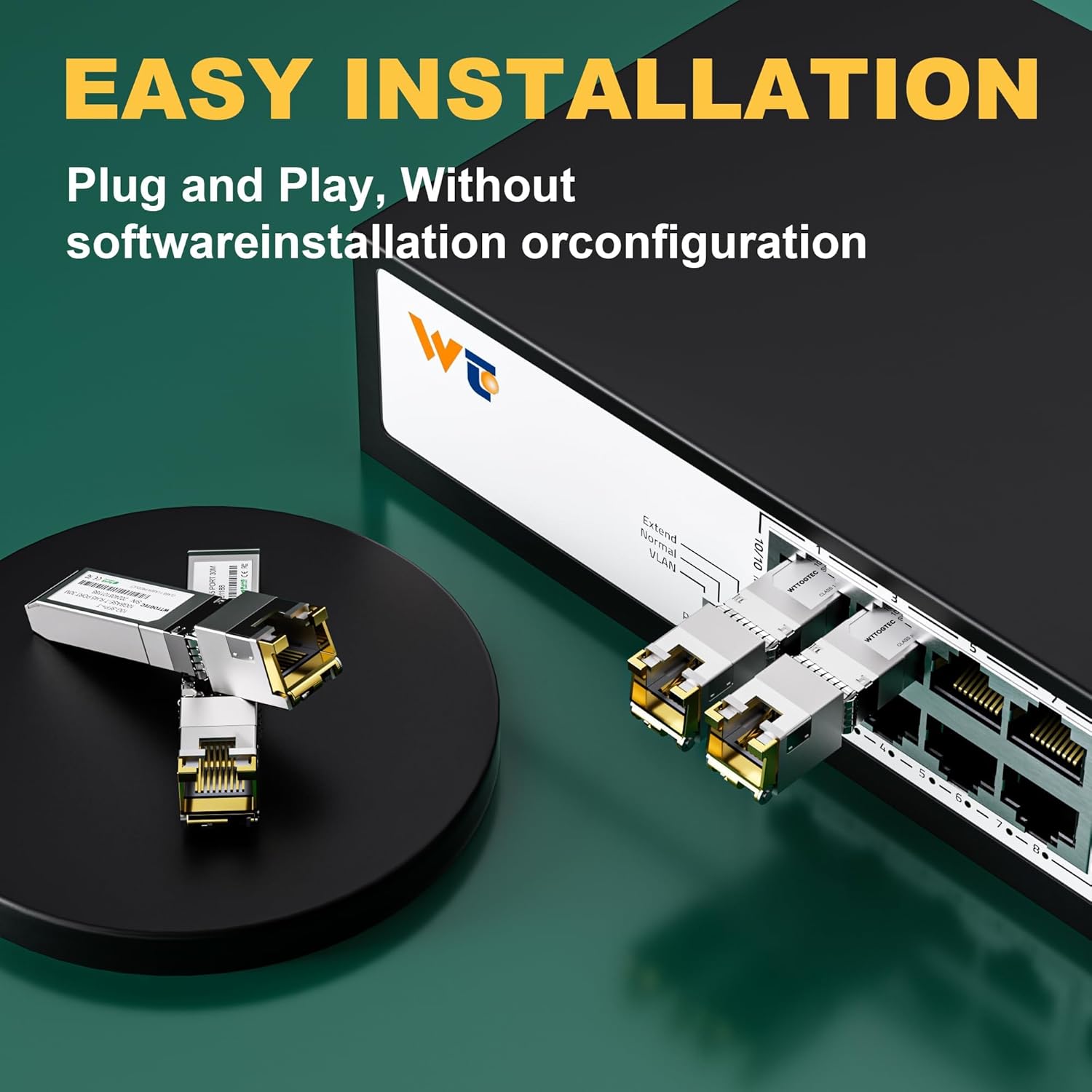 𝟴𝟬-𝗠𝗲𝘁𝗲𝗿 10Gb SFP+ to RJ-45 Module Transceiver up to 262Ft (80m), 1.25/2.5/5/10G-T Copper SFP+ CAT6a Module, Auto-Negotiation, for Cisco SFP-10G-T-S, Meraki, TP-Link (2 Pack)