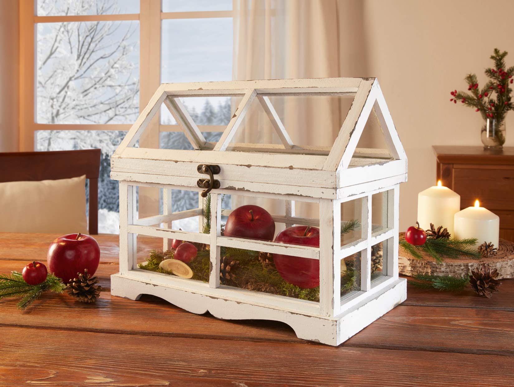 Mini-Gewächshaus “Shabby”, 37x21x31 cm, kleines Terrarium, Treibhaus, Zimmergewächshaus Weiß