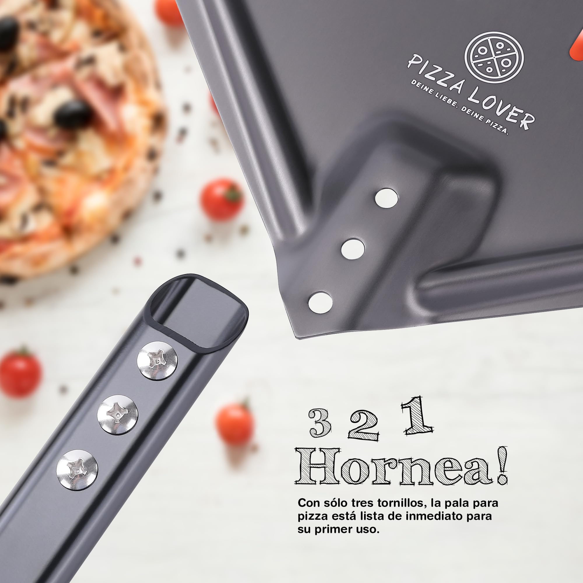 Pizza Lover Pala de pizza de premium perforada, 30 x 70 cm, de aluminio anodizado duro (antiadherente), para pizza casera, ideal para piedra de pizza, horno y barbacoa