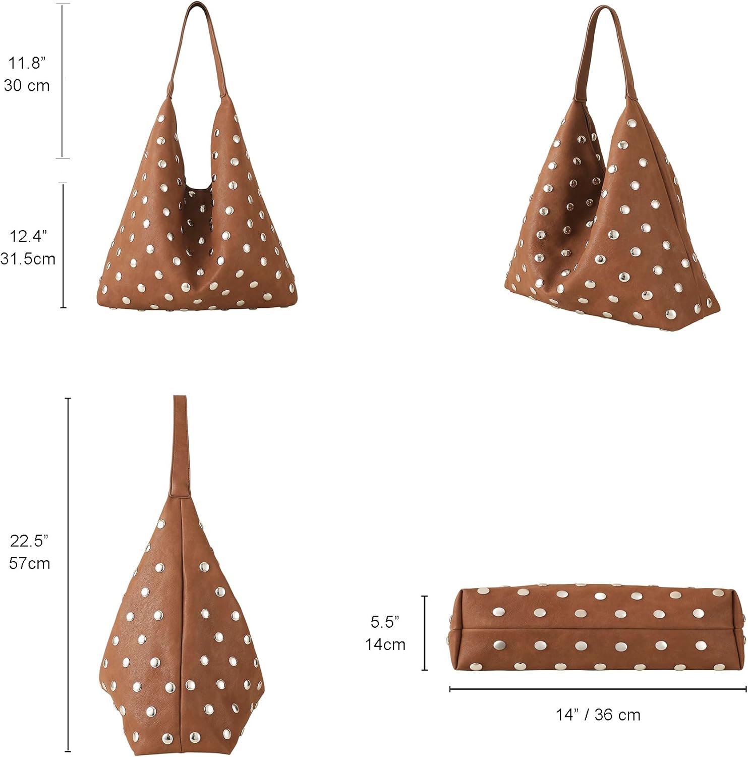 Studded Hobo Purse for Women, Leather Tote Bag Rivet Studded Shoulder Bag Punk Handbag - Image 6