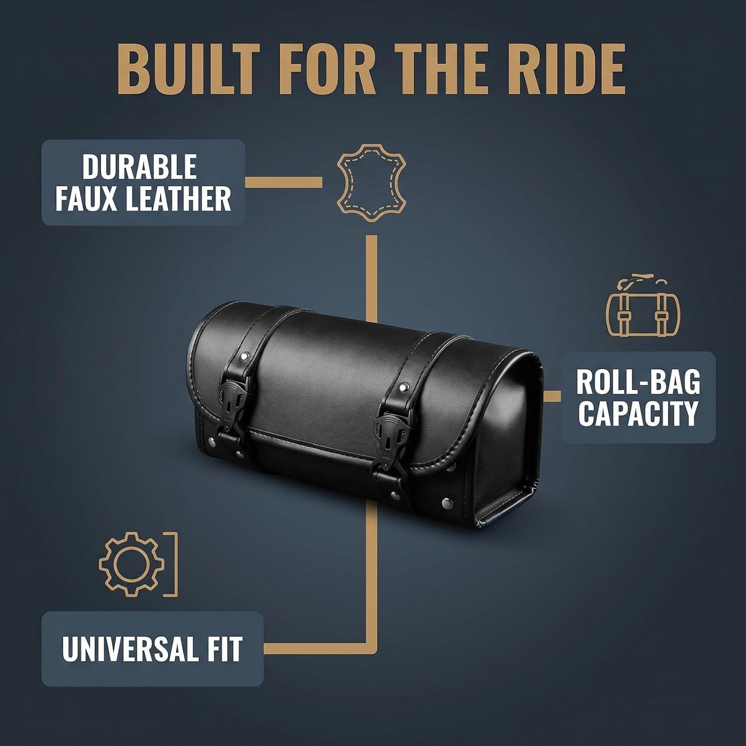 Salior Large Capacity Motorcycle Handlebar Bag,Leather Motorcycle Fork Bag with Adjustable Mounting Straps,Stylish Motorcycles Tool Bags for Storing Umbrellas,Phones,Keys