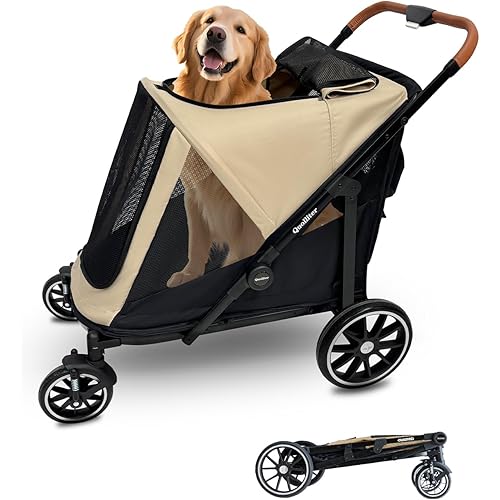 Dog Stroller for Large Dogs & Cats up to 130 lbs,Foldable Large Pet Stroller for 2 Dogs with Storage Pocket,Extra Large Heavy Duty,All Terrain Wagon Cart with Air Mesh