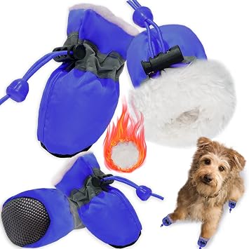 Dog Boots Dog Snow Boots for Winter Dogs Boots & Paw Protector Warm Dog Booties for Puppy with Reflective Strip Dog Shoes for Small Medium Size Dogs 4PCs Blue Size6v1