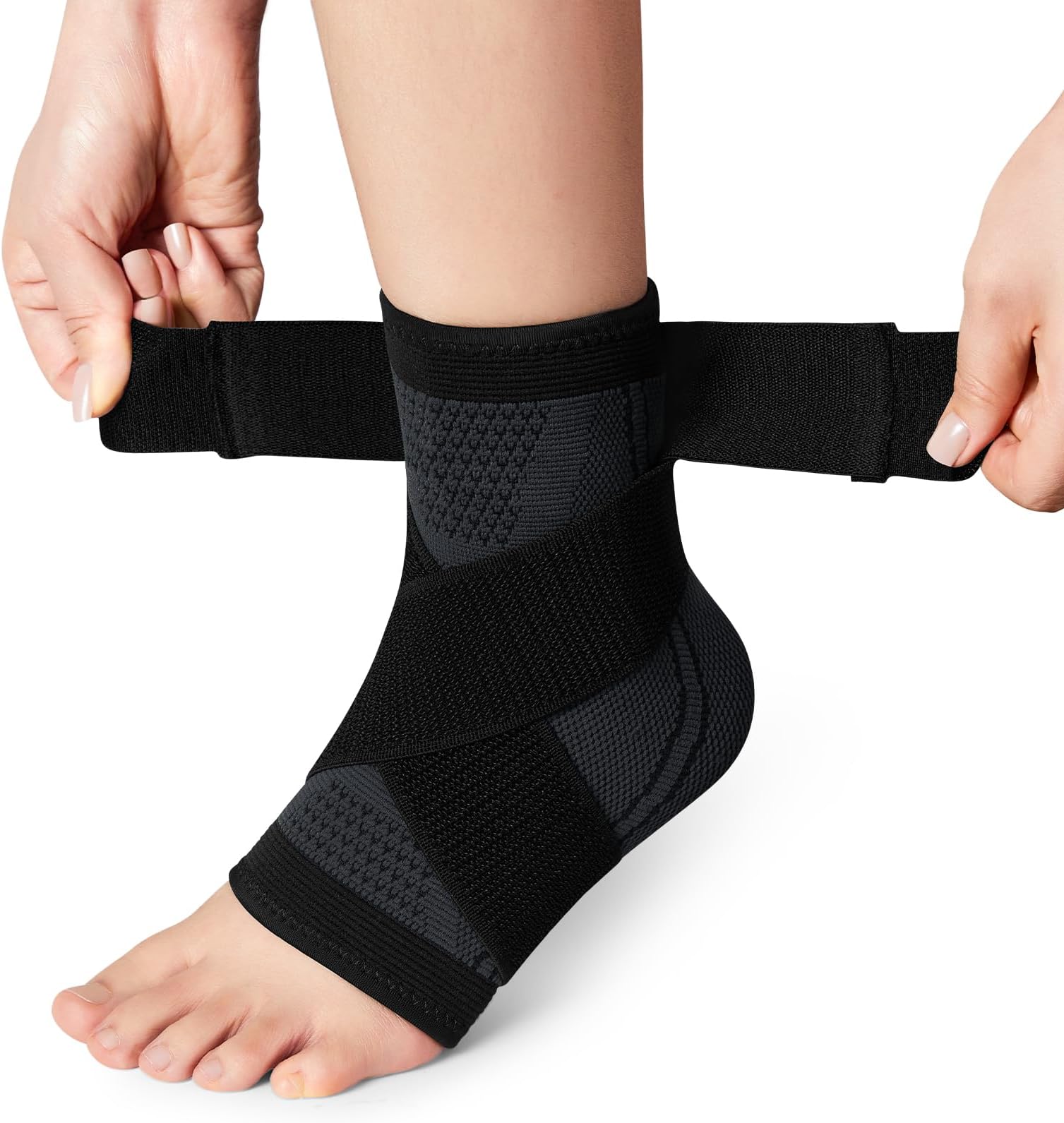 Ankle Support Brace 1 Pack, Adjustable Plantar Fasciitis Support Strap Compression Foot Sleeves for Sprained Ankle, Running, Sports Protection and Pain Relief