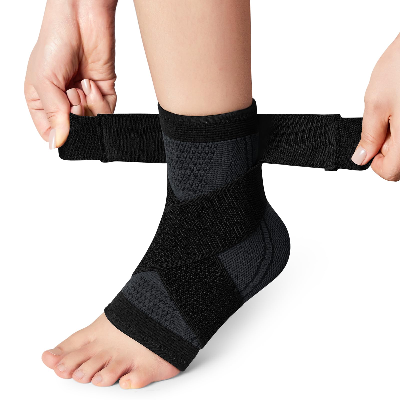 Ankle Support Brace 1 Pack, Adjustable Plantar Fasciitis Support Strap Compression Foot Sleeves for Sprained Ankle, Running, Sports Protection and Pain Relief