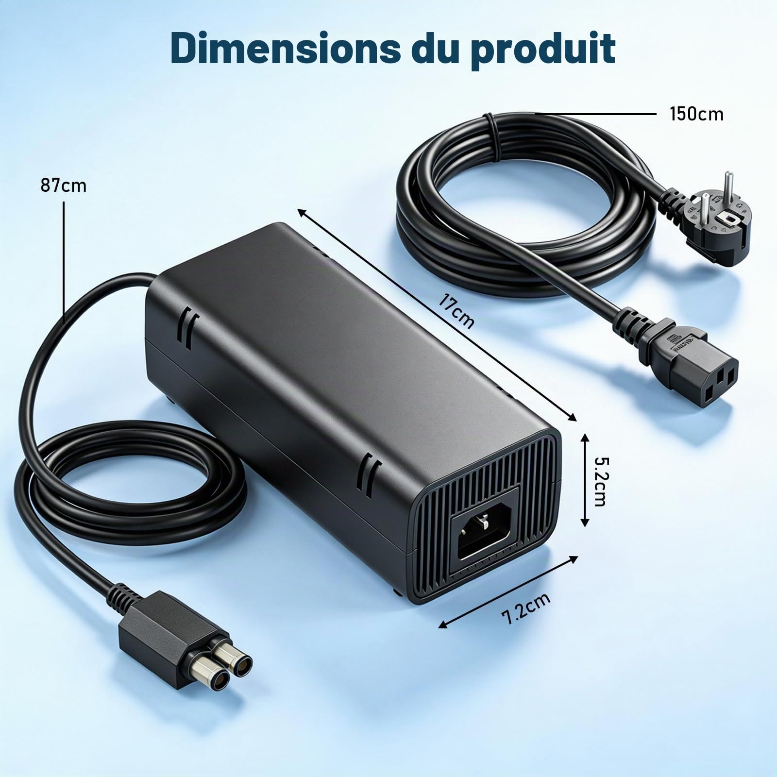 Câble d'alimentation pour Xbox 360 Slim, bloc d'alimentation avec câble d'alimentation pour Microsoft Xbox 360 Slim, bloc d'alimentation chargeur câble de charge, câble d'alimentation universel pour