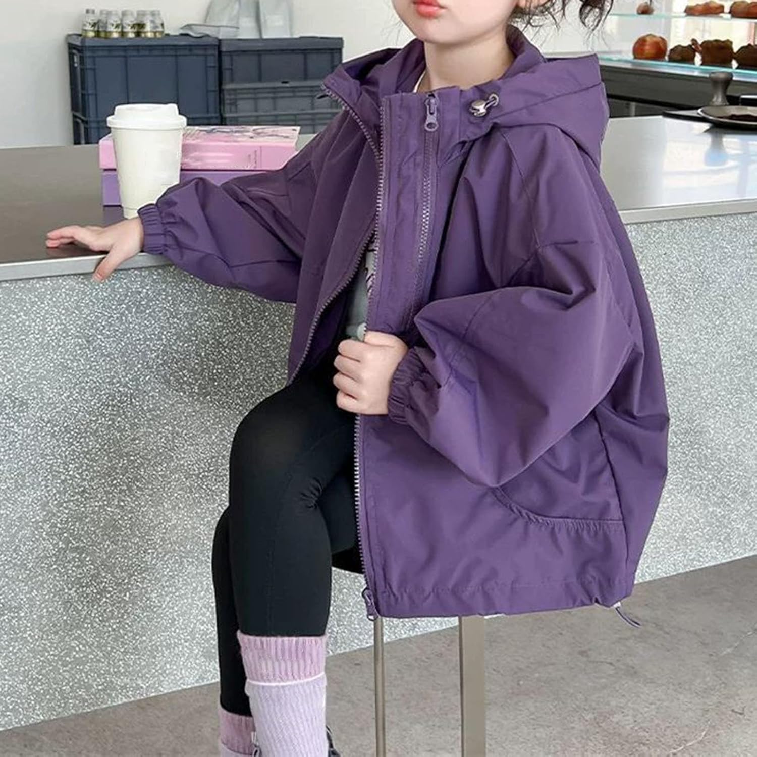 Kids Rain Jacket Boys Girls Lightweight Casual Outdoor Hoodie Waterproof Windbreaker Jackets Zip Up Water Resistant
