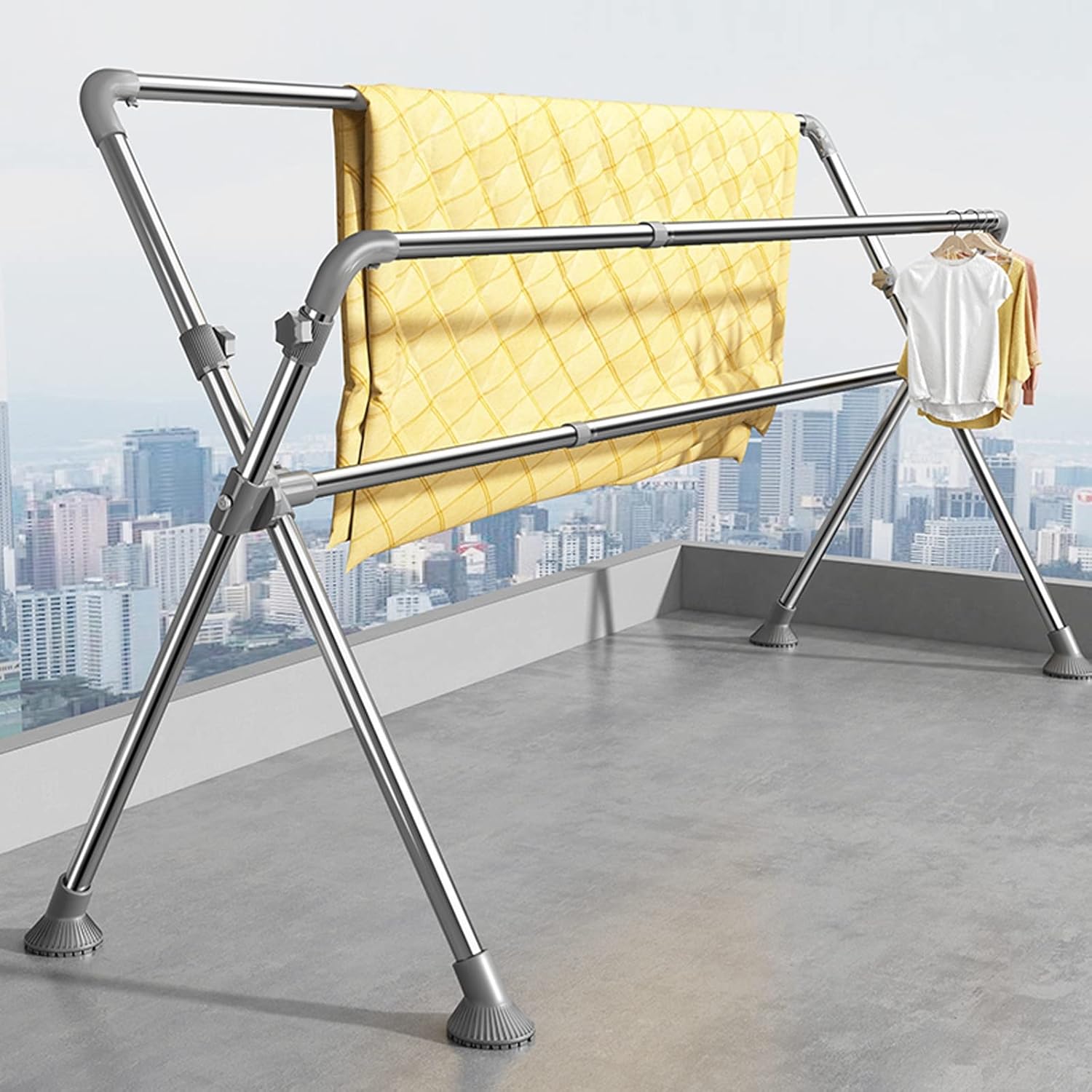 Heavy Duty Stainless Steel Clothes Drying Rack, Foldable Portable Laundry Airer, Space Saving X-Shaped Clothes Horse for Drying Quilts, Pants, and More