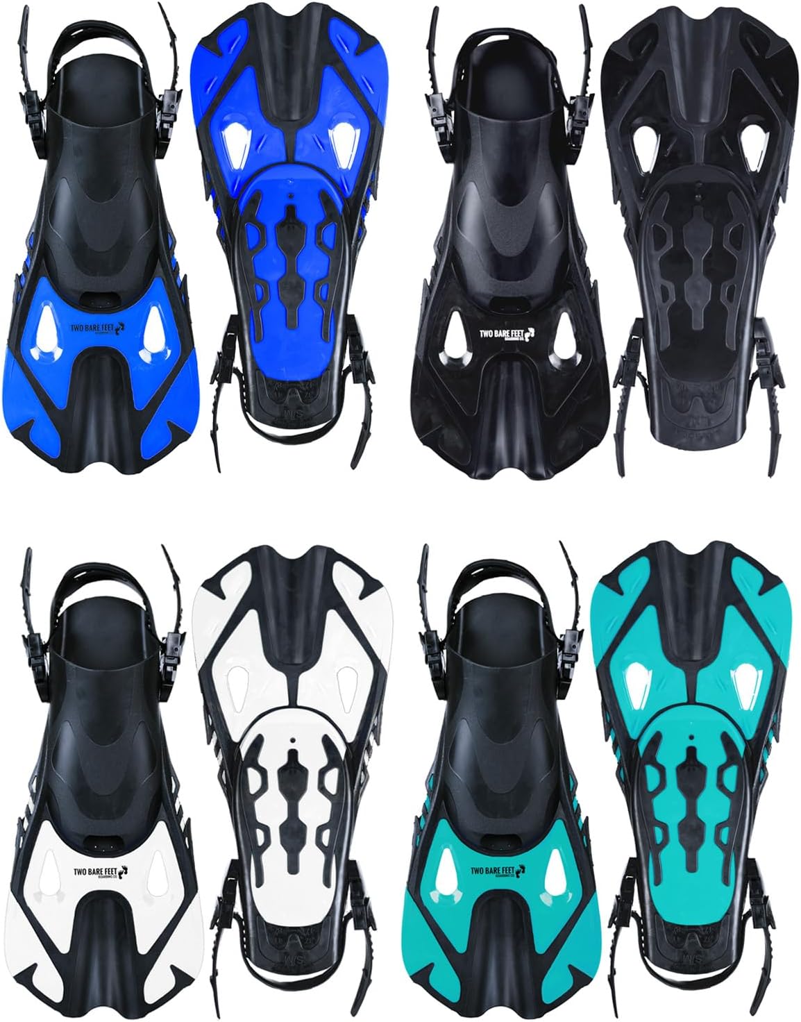 Two Bare Feet Adjustable Diving Fins – Swim, Snorkel & Scuba Fins for Adults – Full Foot Flippers with Easy Strap – Ideal for Holidays, Pool, Sea & Water Sports