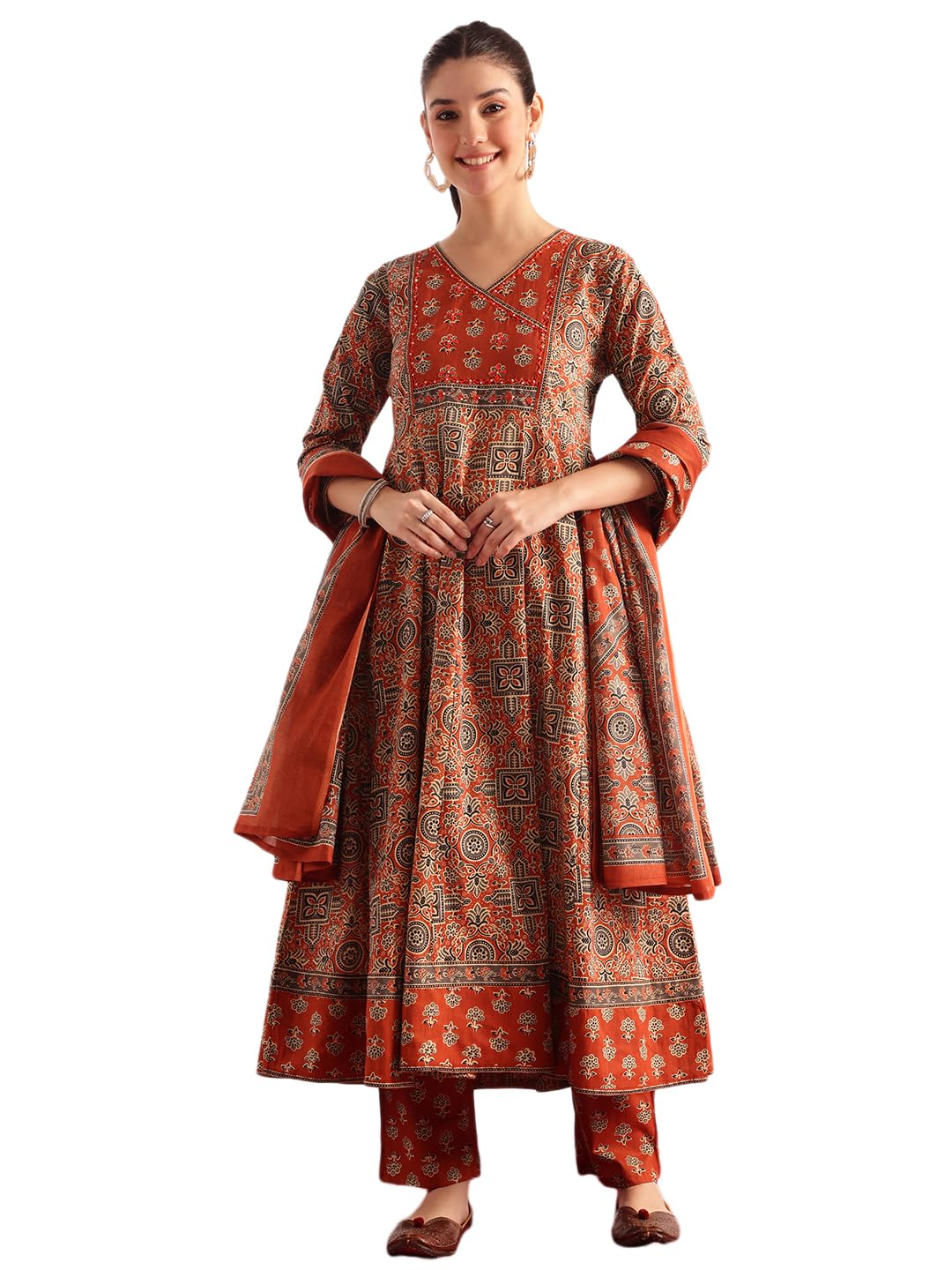 Vbuyz Women's Cotton Kalamkari Print Anarkali Regular Fit Kurta with Pant & Dupatta - Review, Price and Buying Guide