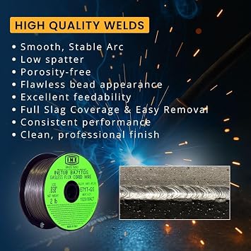 INETUB BA71TGS Flux Core Welding Wire .030 2 lb Spool | Made in Italy | Gasless No Gass Self-Shielded Wire for Outdoor Welding, Auto Body & DIY Repairs AWS E71T-GS