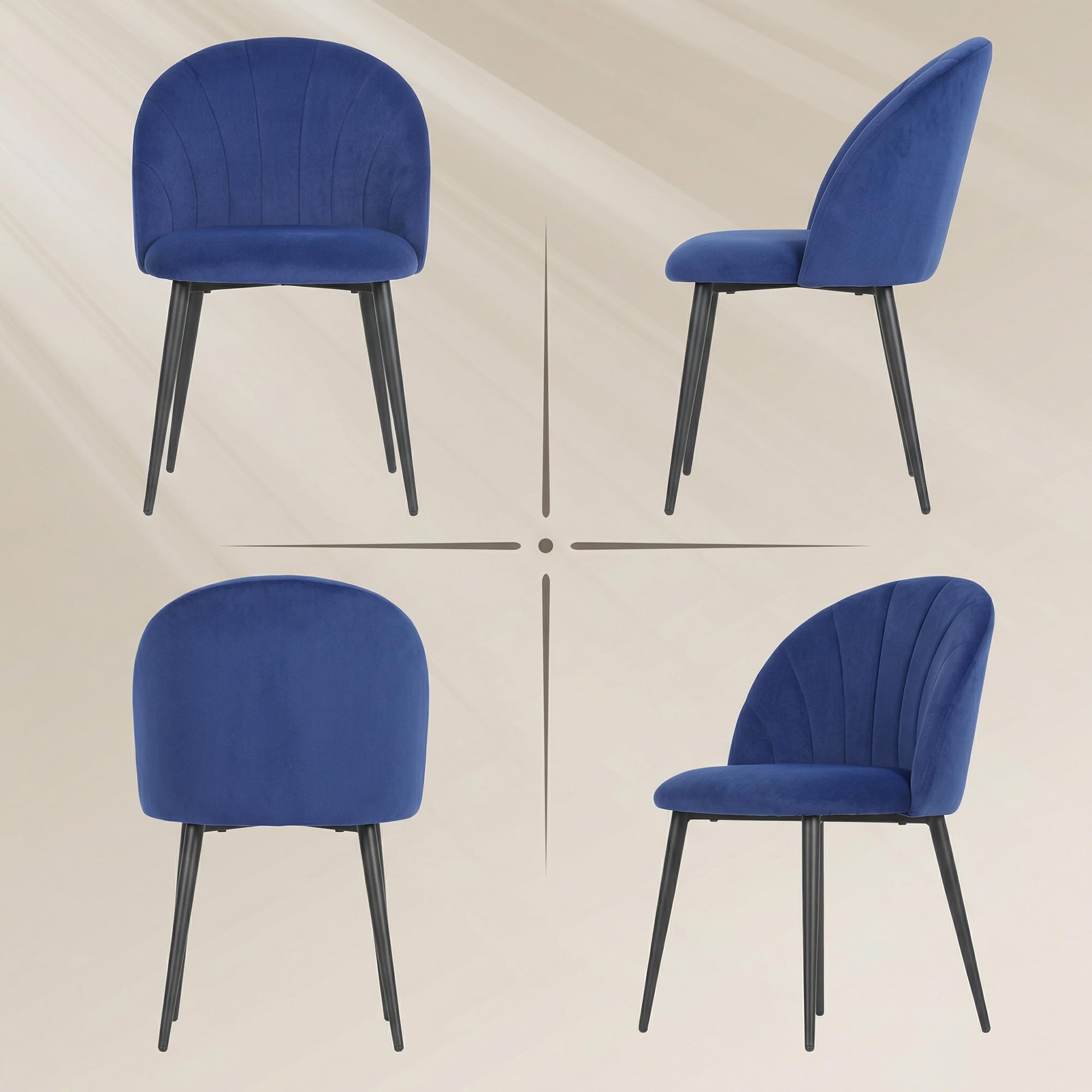 HOMCOM Lot de 2 Chaises de Salle à Manger Rembourrées sans Accoudoirs Bleu | Chaises de Cuisine, Sans Accoudoirs, Assise Large, Pieds en Acier, Tissu en Velours, pour Salon, Maison