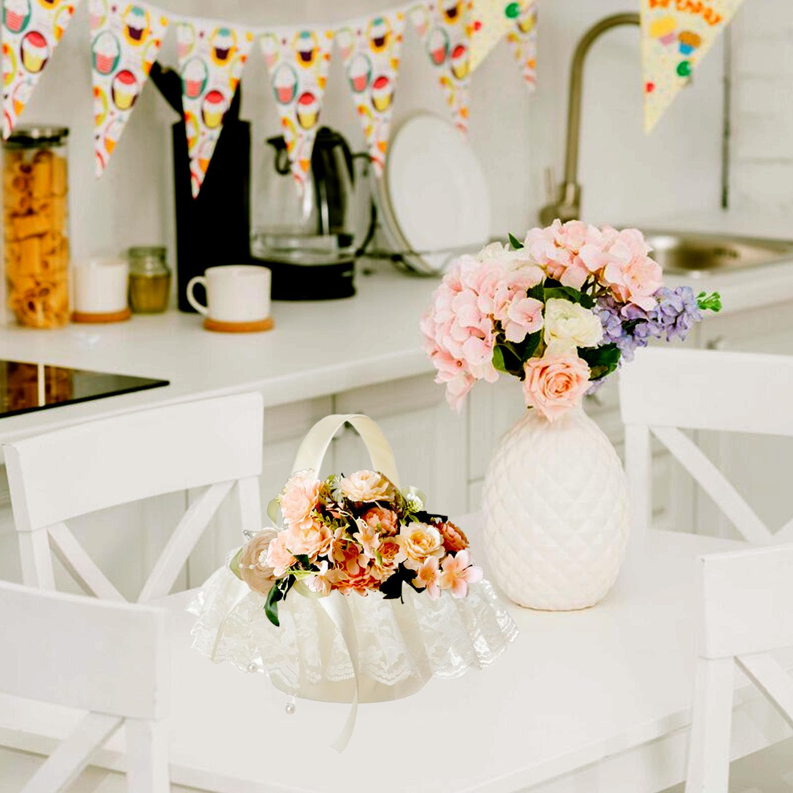 Cesto Per Fiori, Cestini Porta Petali, Cesto Di Fiori In Tessuto, Cesto Da Ragazza Di Fiori, Per La Decorazione Di Nozze, Festa Festival Fotografia Di Nozze Oggetti Di Scena (Bianco)