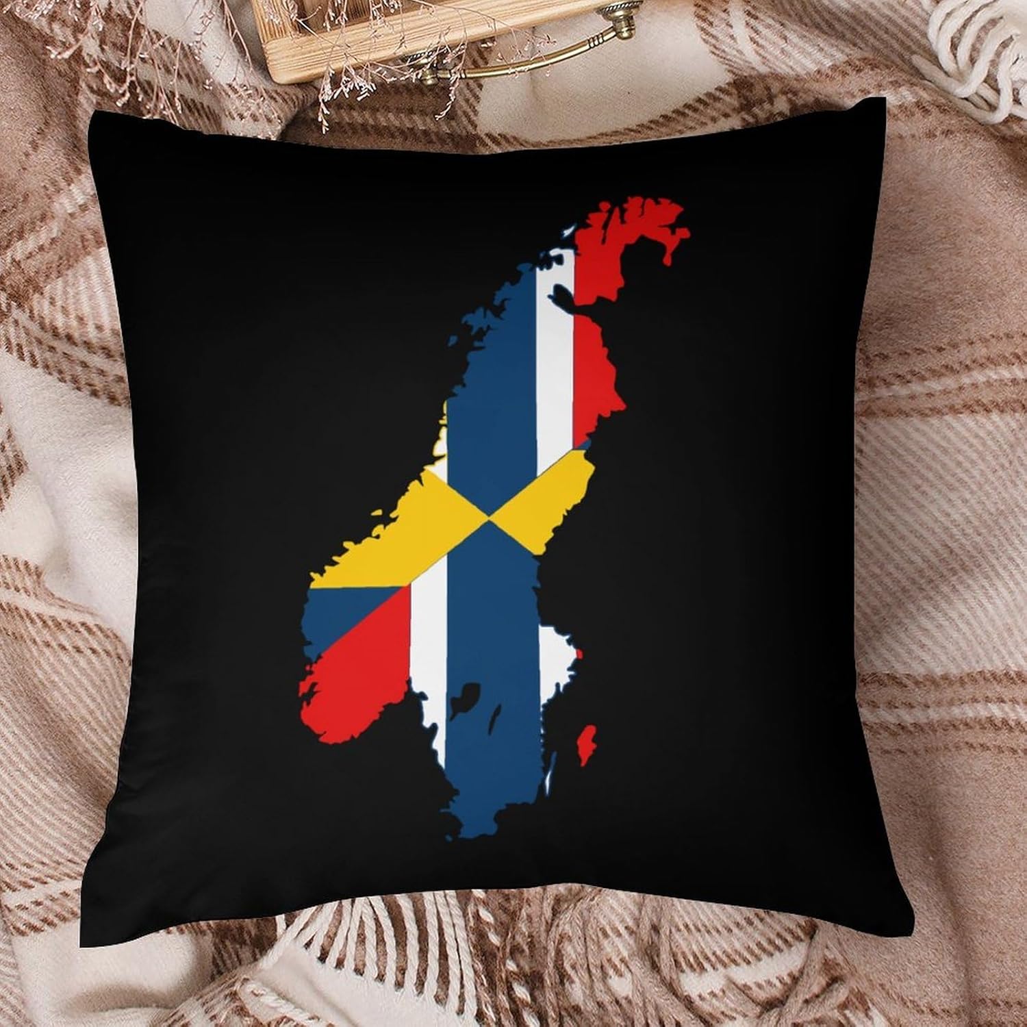 Flag Map of Sweden Norway Printed Throw Pillow Case 4 Pcs Soft Pillowcases Pillows Covers Sofa Bed Decor 12/14/16/17/18/20/22/24/32 Inches
