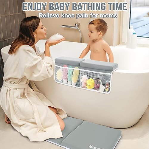 Miniatura 4 de Juego de rodilleras y coderas de baño, almohadilla gruesa y de secado rápido para rodillas y brazos, almohadillas extragrandes para baño de bebé,