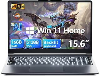 15.6 Inch Computer Laptop, AI Software AMD Ryzen 5 Processor (Up to 3.6GHz), 16GB DDR4 512GB SSD Windows 11 Laptop with Backlit Keyboard Ordinateur Portable, Full-Featured Type-C - Amazon product rated Grade A