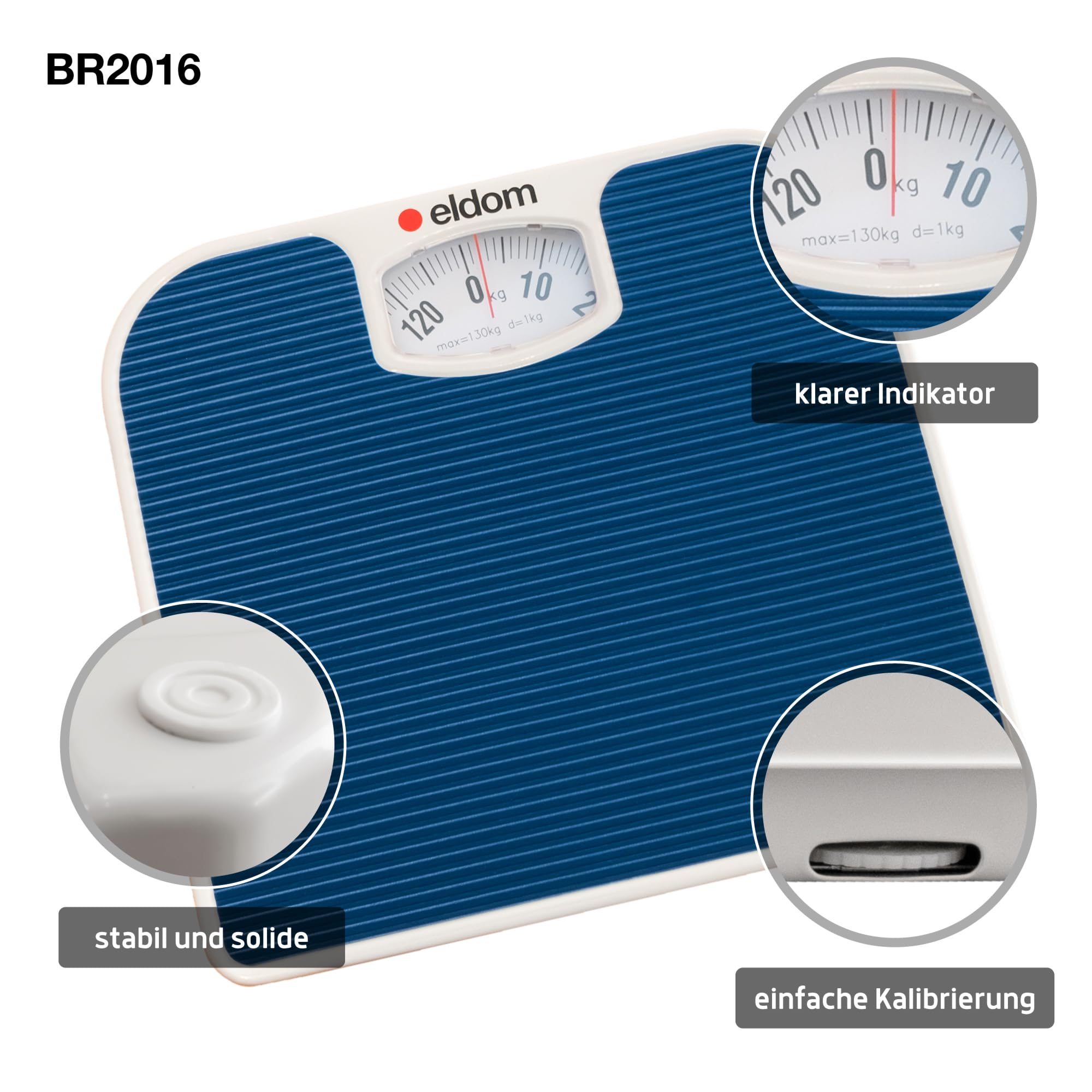 TRADIZIONELLE MECHANISCHE PERSONENWAAGE ANALOGE, SKALA FÜR 130KG BR2016, EINFACHE KALIBRIERUNG, STABILES METALLGEHÄUSE, LEICHT ABLESBAR, blau
