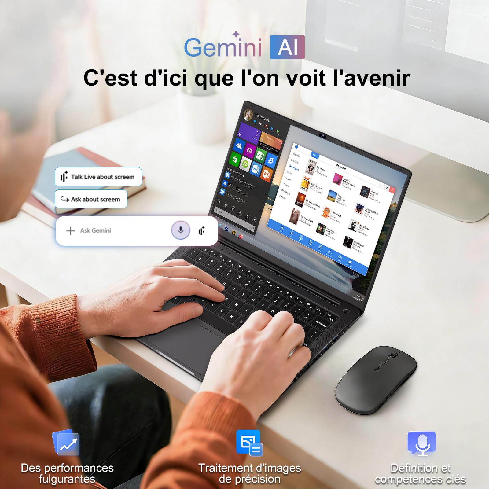 Ordinateur Portable 14 Pouces Celeron N5095 (jusqu'à 2,9 GHz) Win11 8Go 256Go SSD Extension 1To 5G WiFi FHD HDMl PC Portable avec Souris sans Fil qwerty Clavier avec AZERTY Membrane Clavier - Noir-11