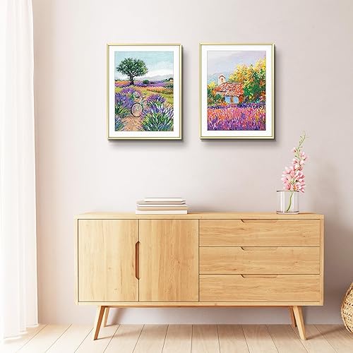 Vista 332 de Golden State Art - Marco de fotos de aluminio satinado clásico de 8 x 10 con alfombrilla de color marfil para fotos de 5 x 7 y cristal real, Dorado