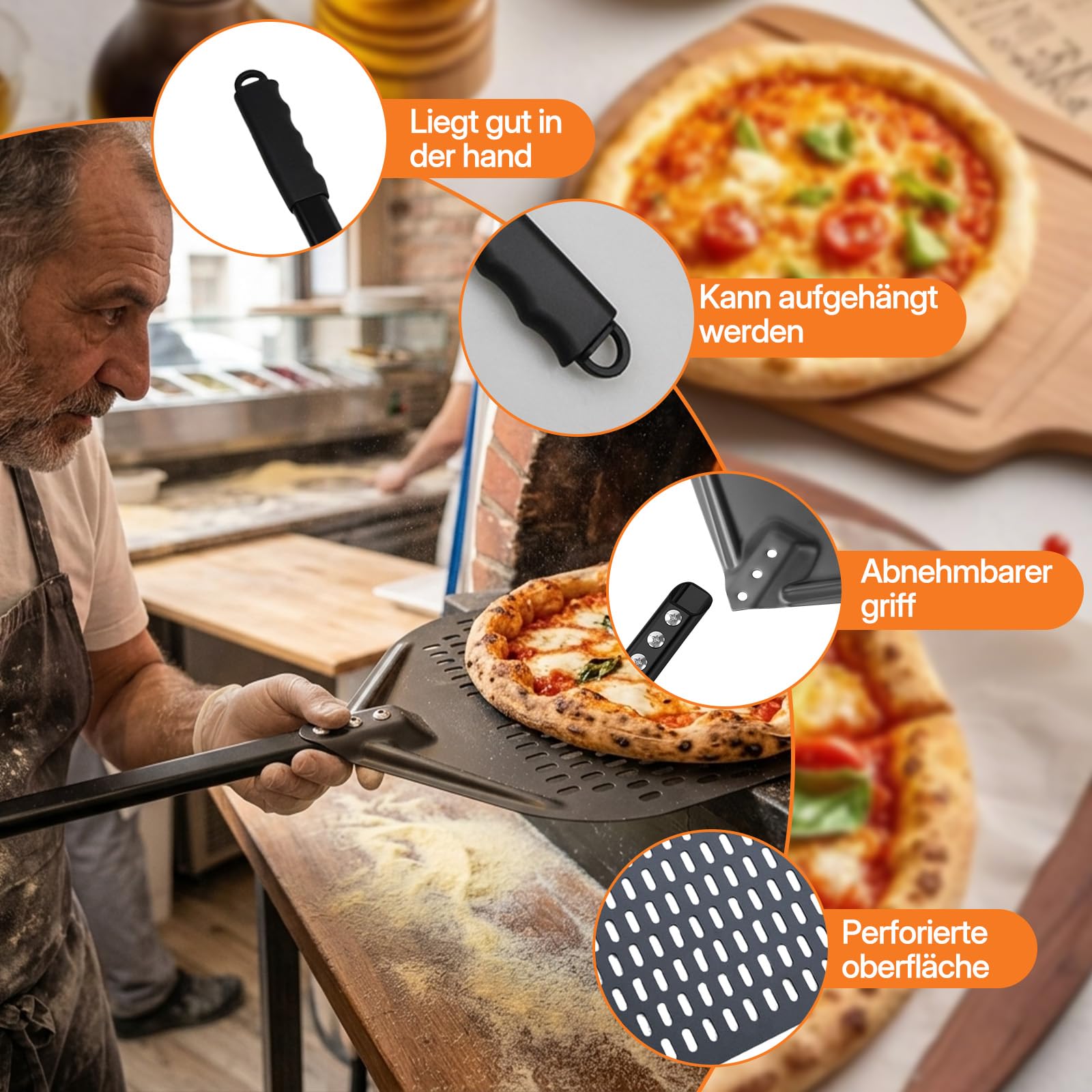 3 Pizzaschieber Perforiert Set, 12 zoll Pizza Schieber 7 zoll Pizzaschaufel