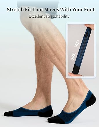 CLOSEMATE Mens Ultra-Low Cotton No Show Socks Invisible Hidden for Loafers with Non Slip Grips 6 Pairs
