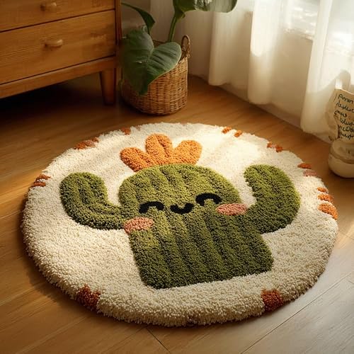 Round Latch Hook Rug Kits Cactus For Adults And Starter 50*50Cm
