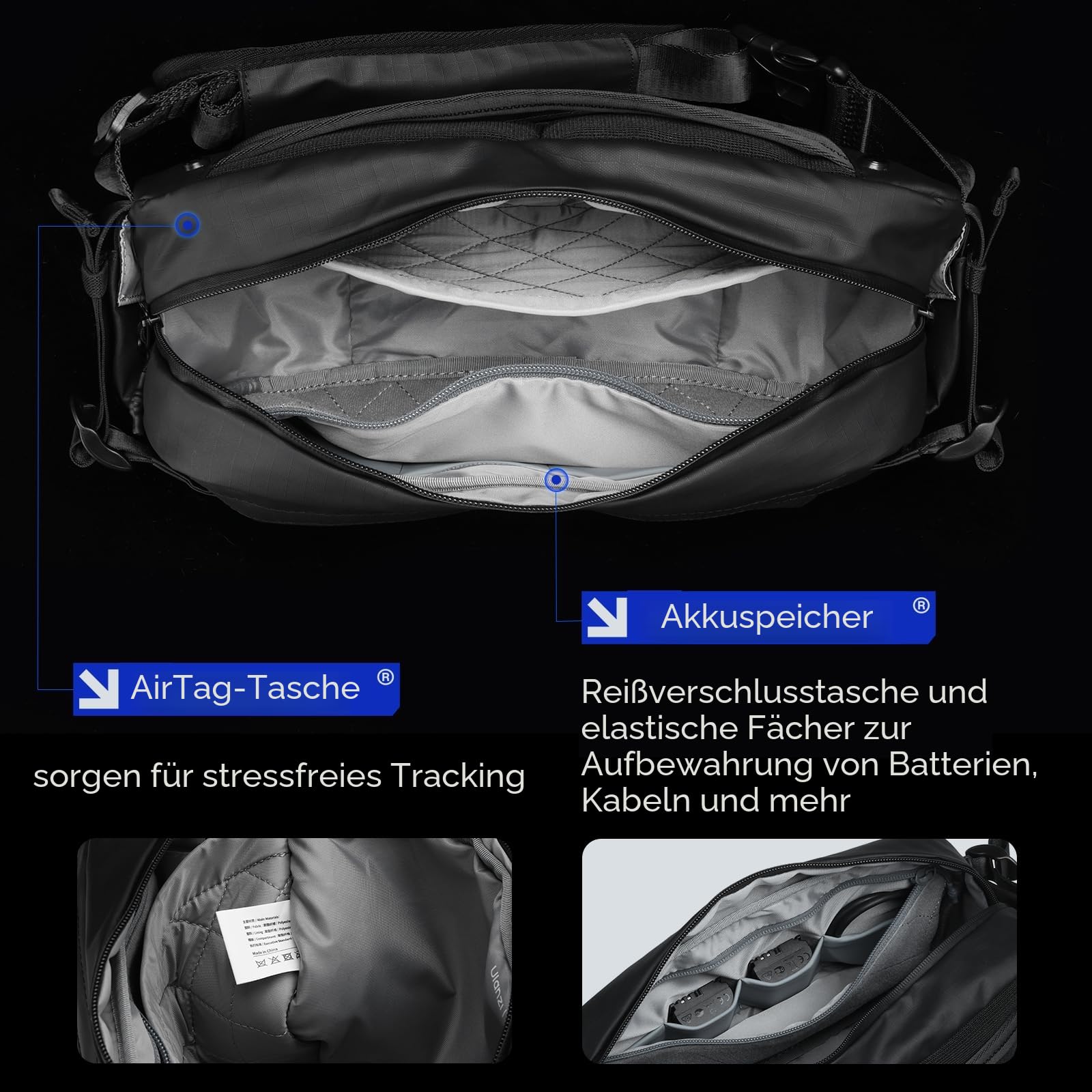 ULANZI Kamera Schultertasche, wasserdichte Kameratasche mit Stativhalterung, DSLR/SLR/spiegellose Kamerataschen Crossbody für Fotografen - Schwarz, 9 l Fassungsvermögen
