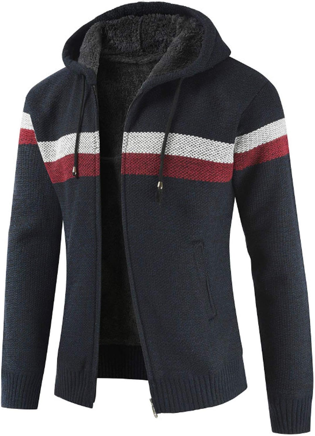 Flygo Men's Casual Fleece Lined Hooded Full-Zip Cardigan Sweaters