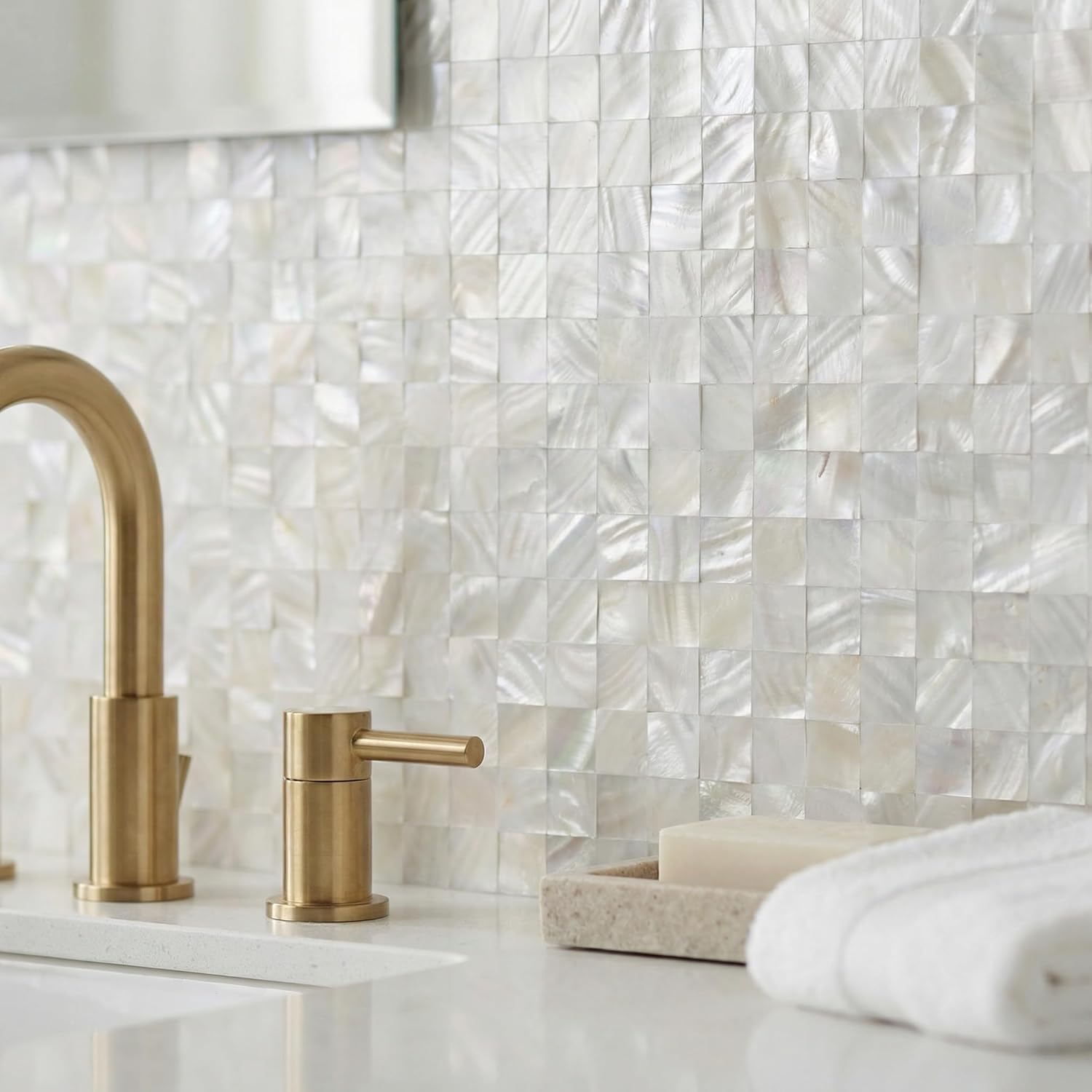 10 - Sheet Pearl Shells Tile Peel and Stick Backsplash, Self Adhesive Wall Tile for Kitchen, Bathroom, Bedroom (11.8"X11.8", White)