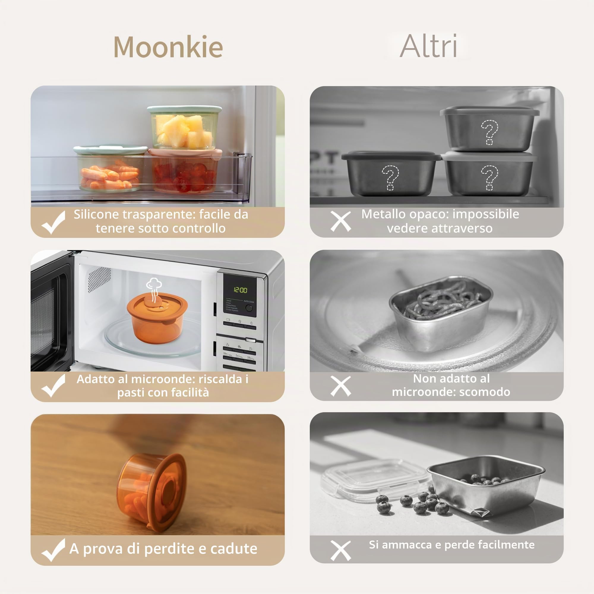 Moonkie Contenitori Pappa Neonati 240ml 3 Pezzi Silicone con Coperchio Senza BPA per Lavastoviglie Freezer Microonde