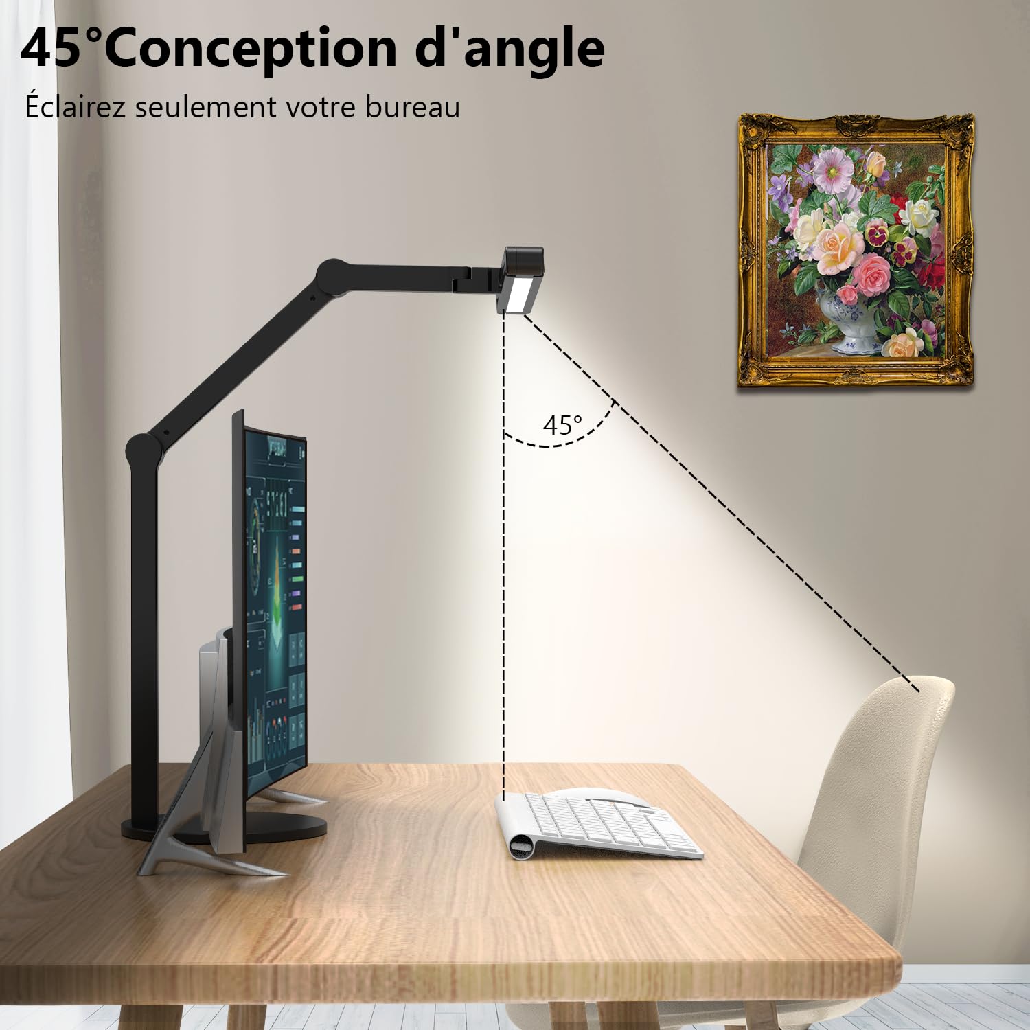 1500 Lumen Schreibtischlampe LED dimmbar – 24W Tageslichtlampe mit Sockel und Umgebungslicht, drehbare Tischlampe für Homeoffice & Büro, automatische Schreibtisch Monitor Lampe zum Zeichnen & Arbeiten