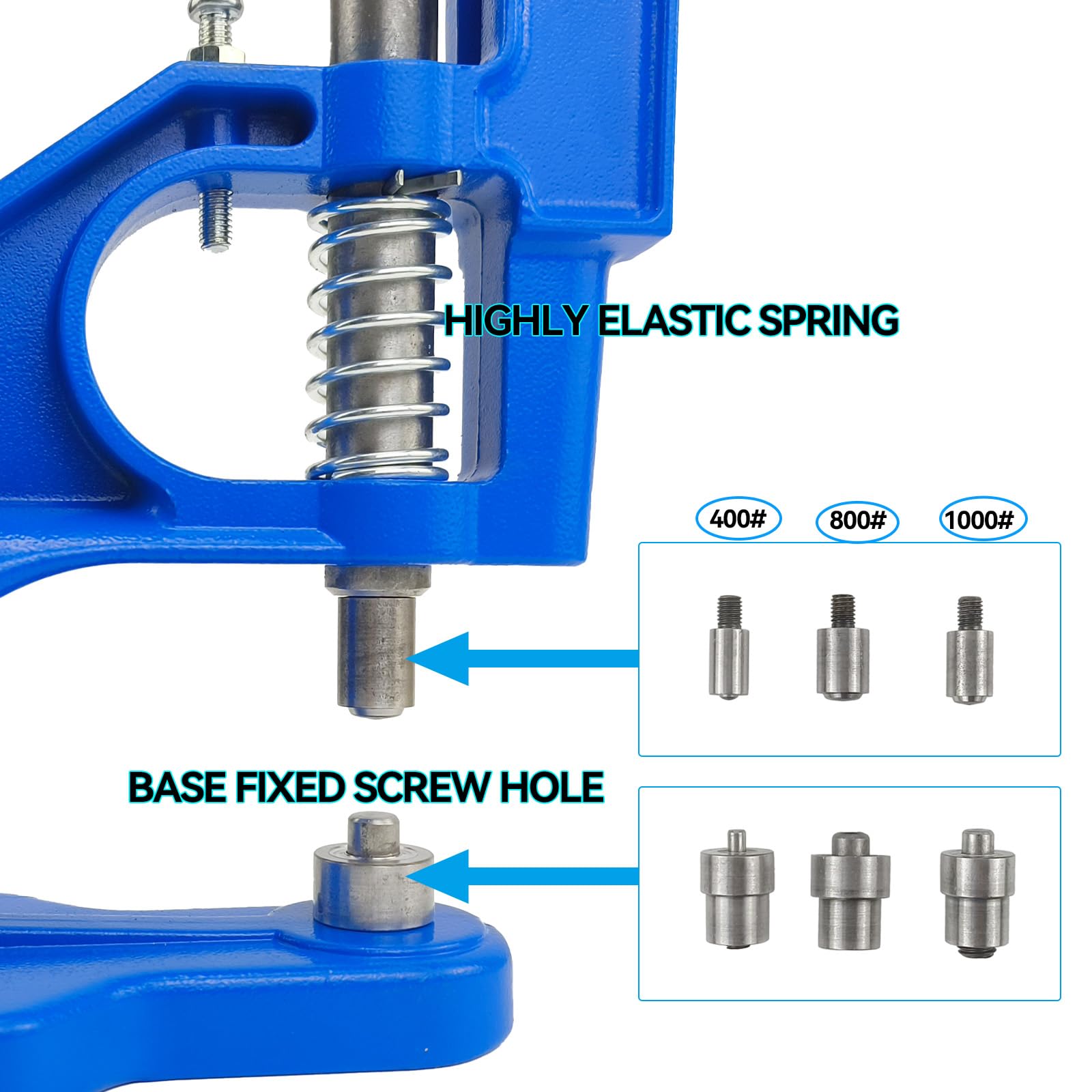 Máquina de ojales de presión manual con 3000 ojales (6 mm, 10 mm y 12 mm) 3 troqueles (#0#2#4) cubierta de mango, herramienta de perforación de ojales de mano