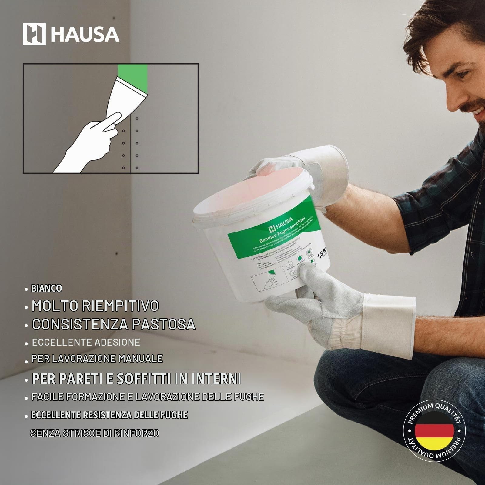 Stucco di riparazione extra forte, stucco pronto per fughe di cartongesso senza strisce di rinforzo per pareti, soffitti interni, riempitivo per crepe, cartongesso, stucco per fughe, bianco, 20 kg