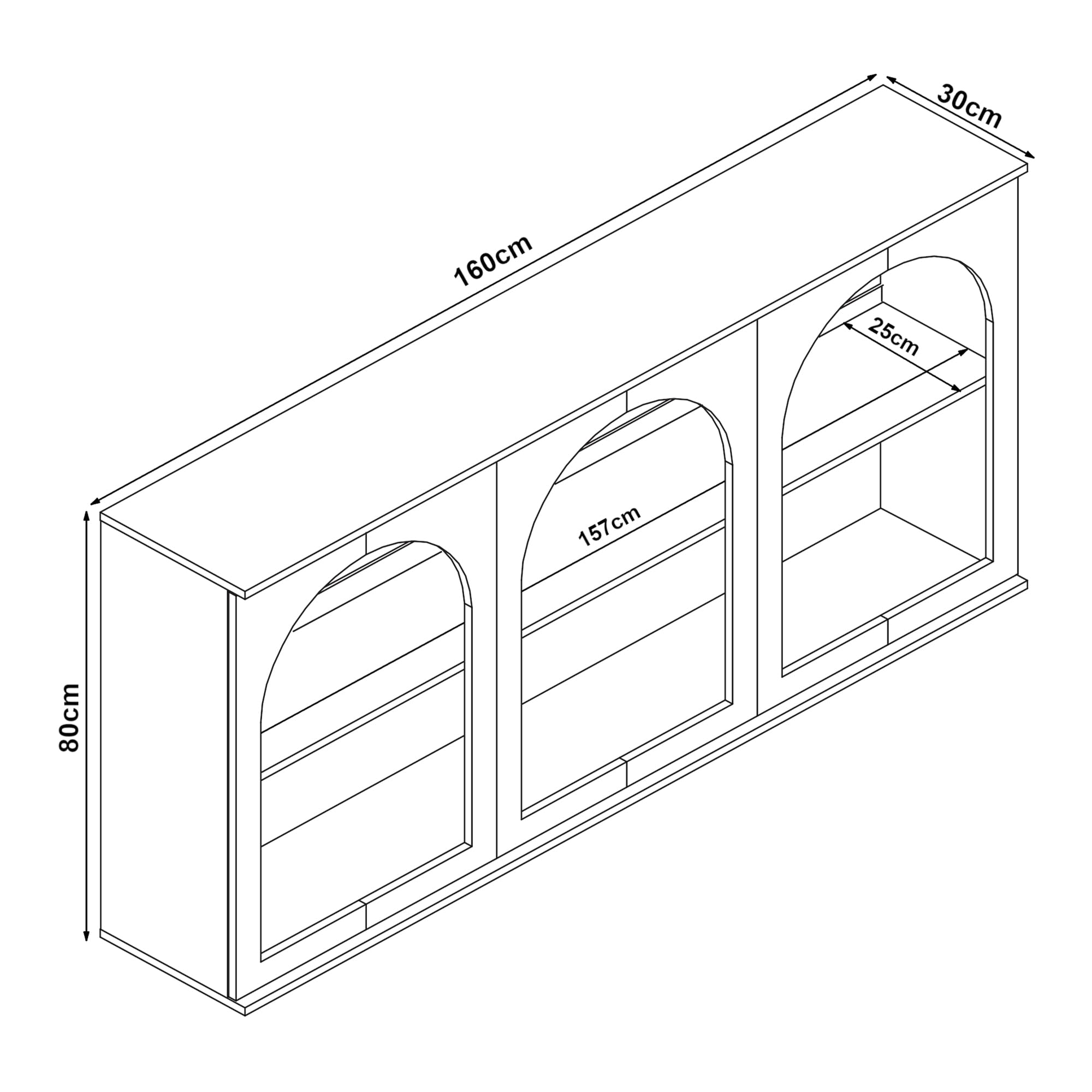 [en.casa] Credenza Mobile Contenitore Espositore Basso con Ripiano Interno e Vani Aperti Comò per Archiviazione Sala da Pranzo Soggiorno Ingresso 160x30x80 cm - Grigio